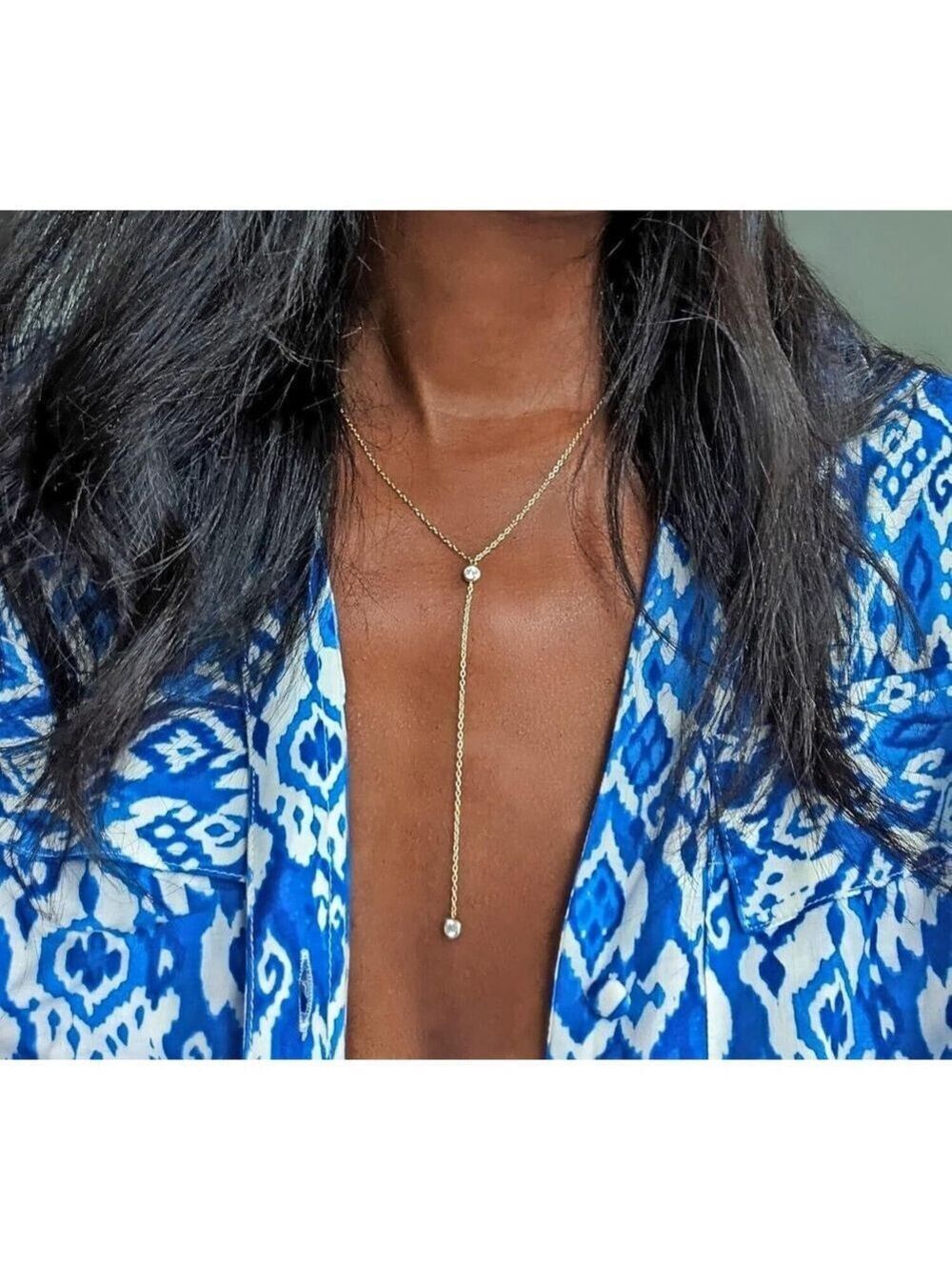 Dainty Drop Lariat Necklace for Women, 16" to 18" adjustable length (Gold Color)